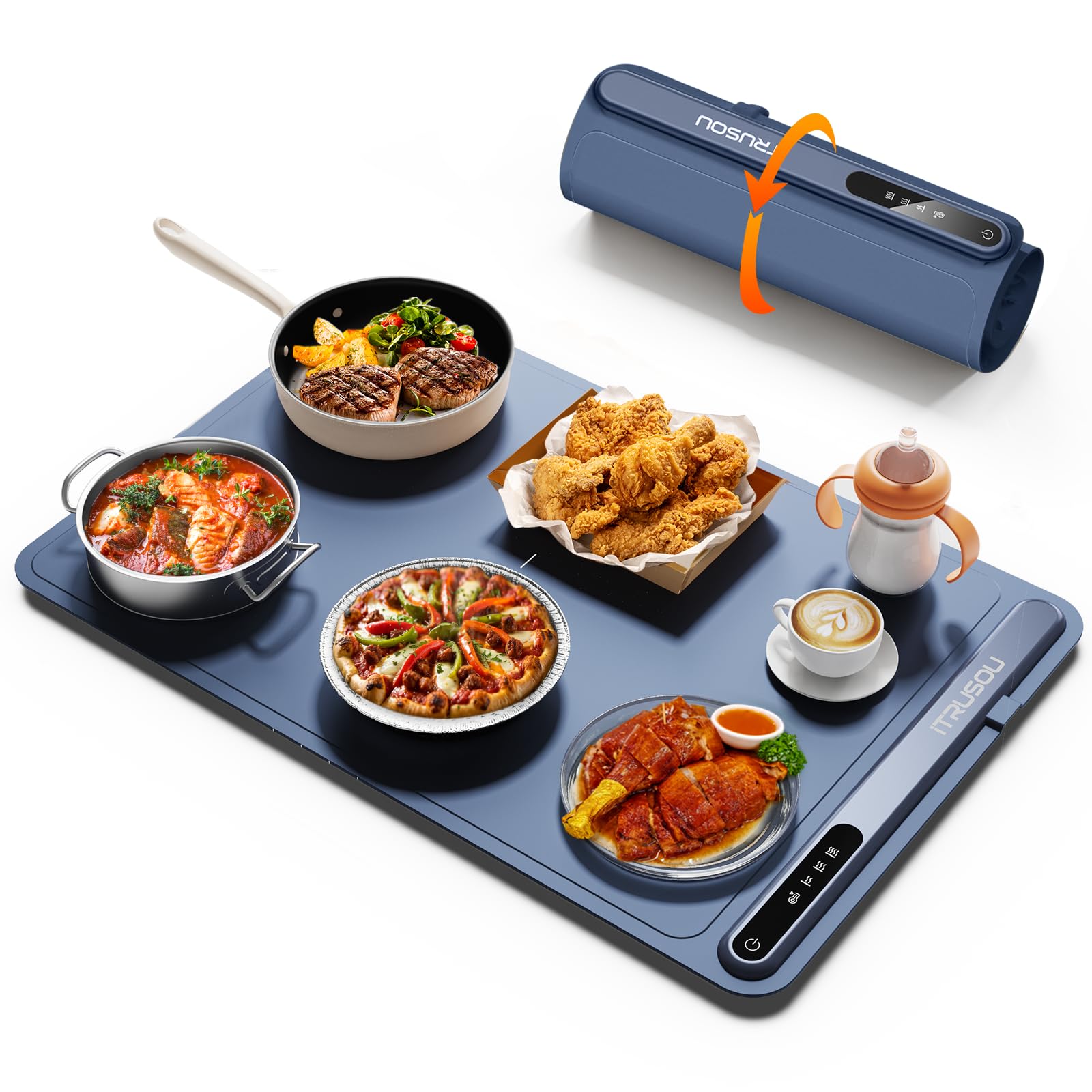 Electric Warming Tray - Whole-Surface Heating, Rollable & Portable, Premium Silicone Nano-Material, 3 Temperature Settings, Auto Shut-Off - Ideal for Gatherings, Parties, and Everyday Use