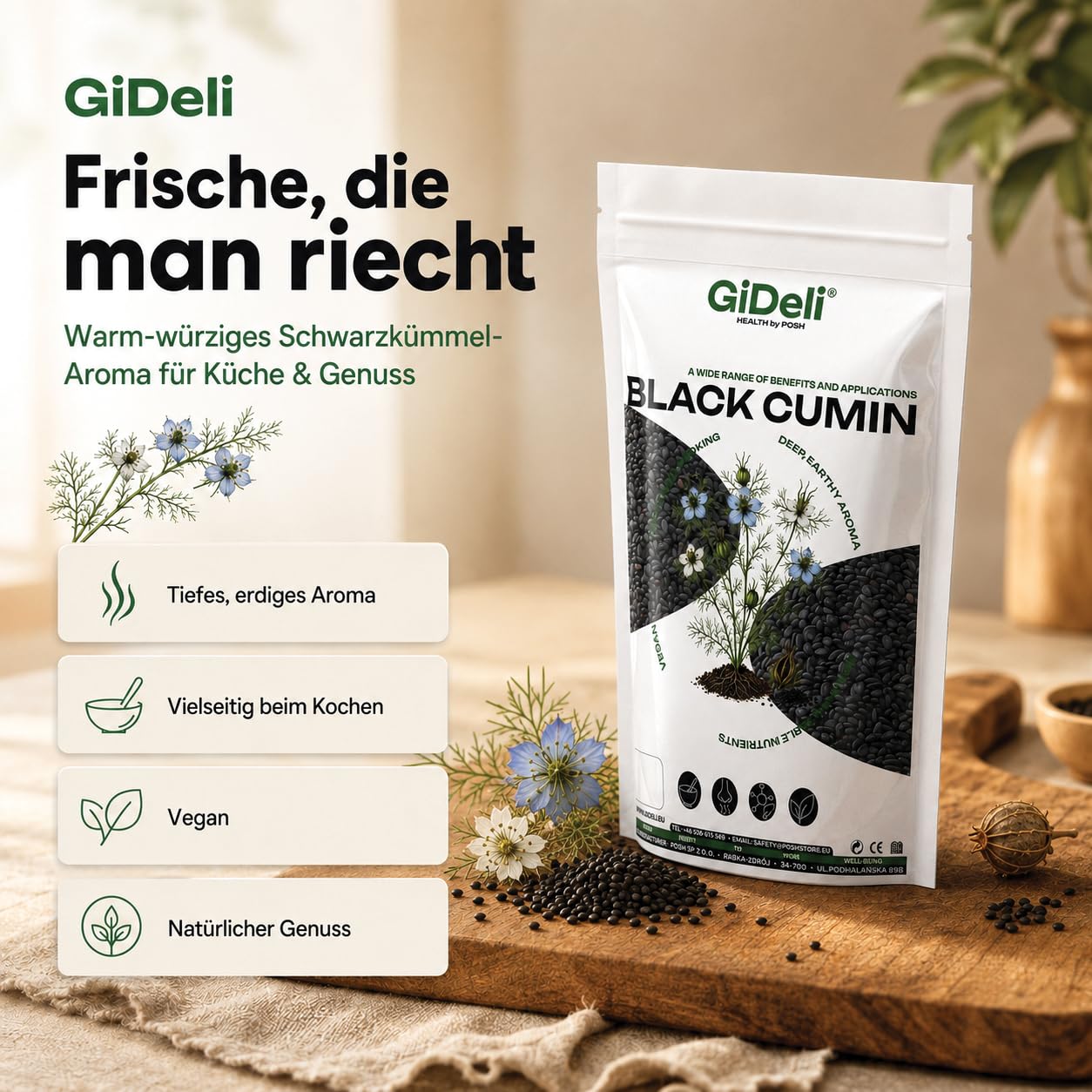 GiDeli Schwarzkümmel Ganz 3x5kg - Echter Nigella Sativa aus Syrien - Tiefes Erdiges Aroma, Schonend Verarbeitet - Frische Ganze Schwarzkümmelsamen Vegan für Brot, Salate, Joghurt & Tee