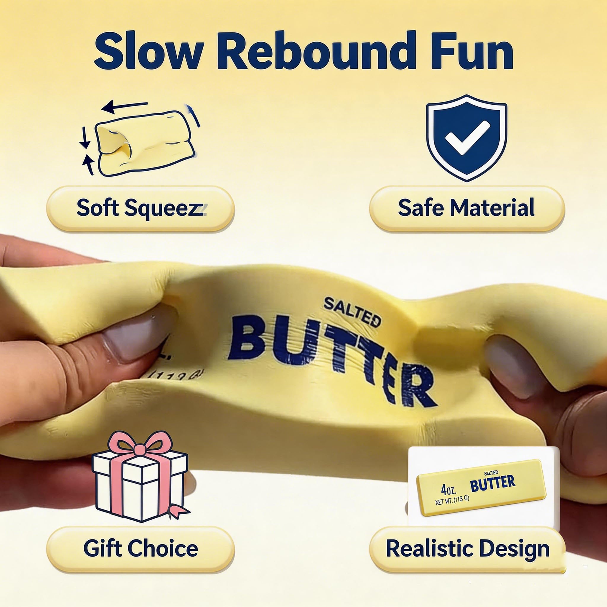 Slow Rebound Cute Butter Squeeze Stress Balls - 2026 New Squeeze Ball Realistic Butter Squishy, Upgrade Stress Relief Fidget Toys for Anxiety Relief Hand Relax (Large 1Pc) — view 8