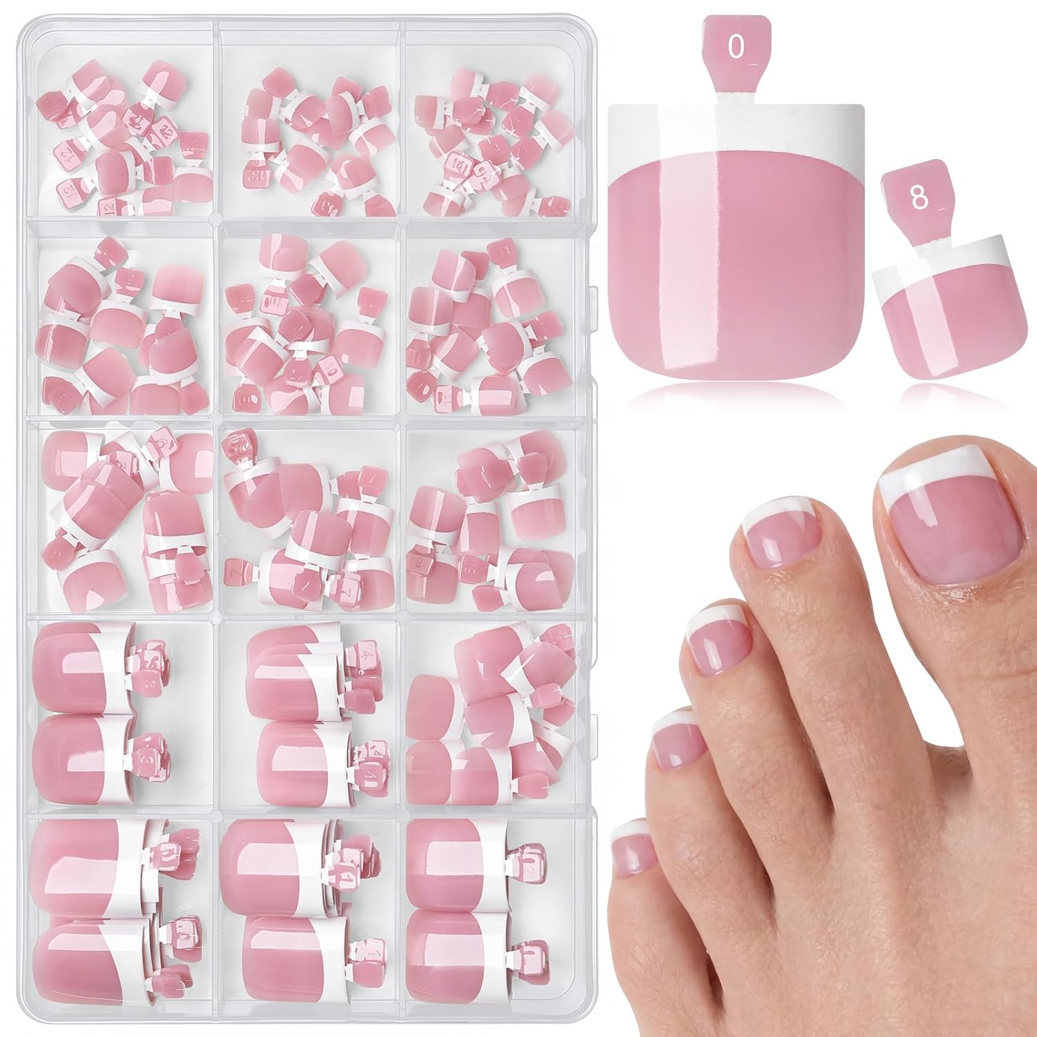 150pc French Tips Press on Toenails Women Toe Nail Press ons, Black French Tip Toe Press on Nails Fake Toenails Square Fake Toes Nail Tips Glue on Toenail Stick Acrylic Toes Nails Kit with Glue Tab