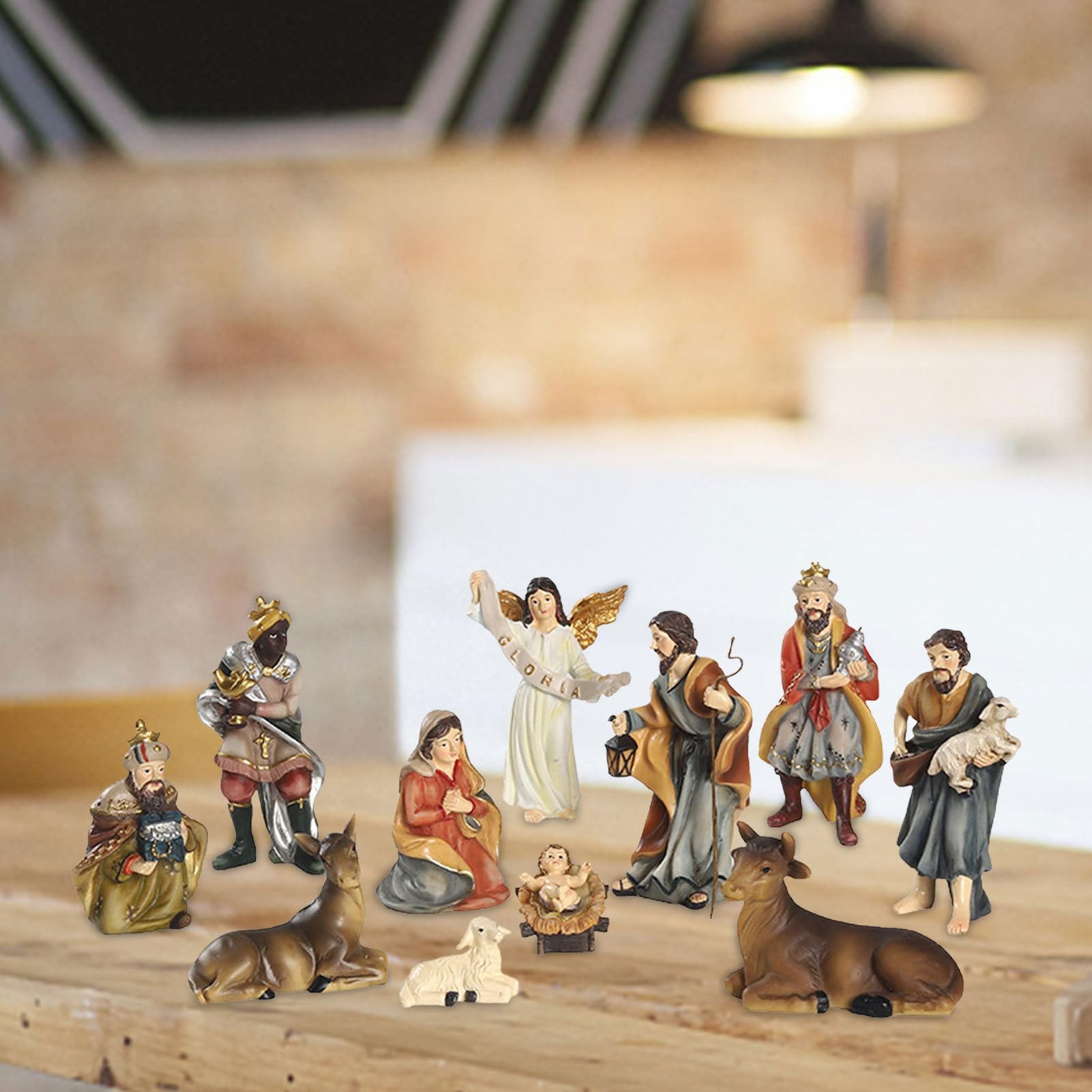 Statuetta in resina, 11 pezzi, fatta a mano, presepe, decorazioni da