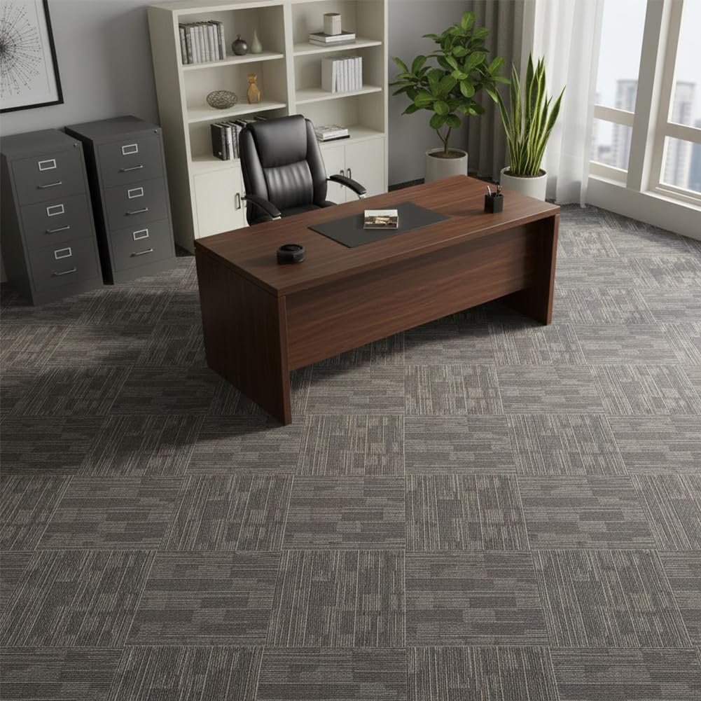 Commercial Carpet Tiles Reusable 24" x 24" Squares 18 Tiles Non Slip Soft Floor Carpet for Office Living Room Bedroom Hotel Gym Easy DIY Installation with Flexlok Tabs (Beige)
