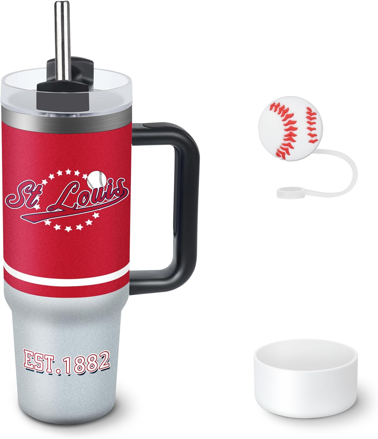 Veminei Tumbler 30oz Straight Skinny Car Cups With Insulated Cup Sleeve Portable Handle, Sports Travel Coffee Mug, Stainless Steel, Insulated,Classic Collection Gifts for Fans