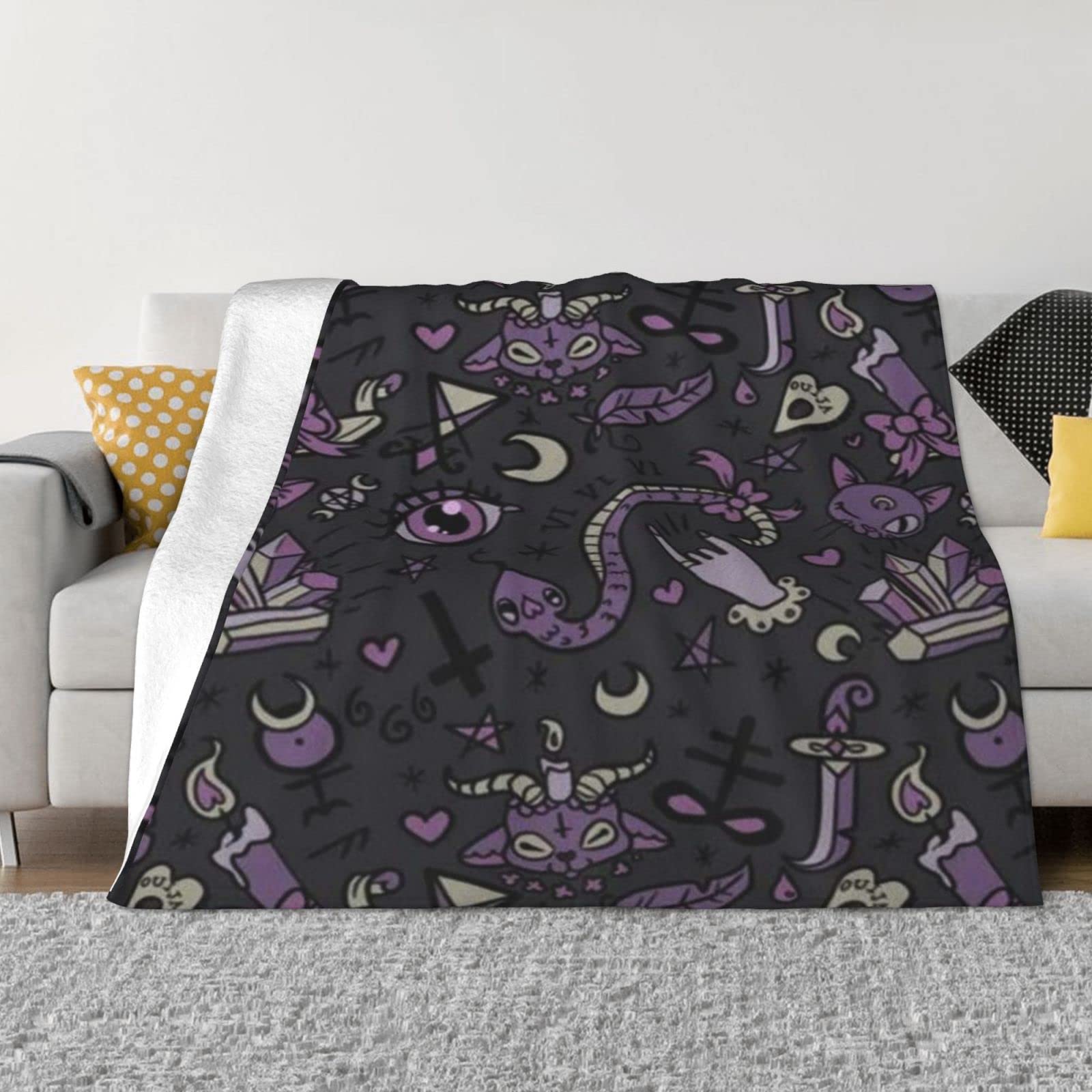 Beulsi Men's Black Purple Goth Spooky Fleece Throw Blanket For Couch - Thick Fuzzy Warm Soft Blankets And Throws For Sofa, Bedroom Blanket