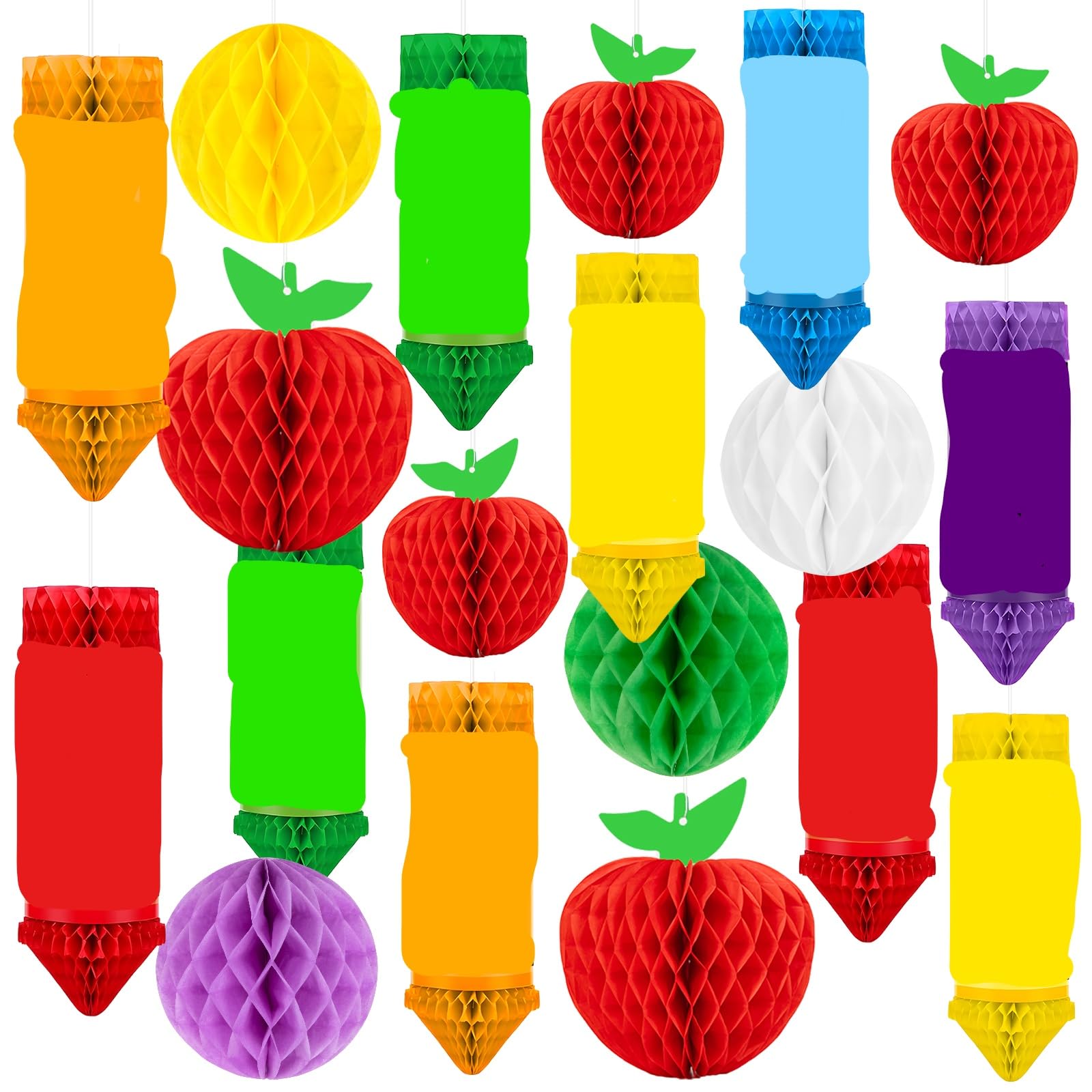 19Pcs Apple-Shaped Hanging Honeycomb Balls Welcome Back to School Classroom Decorations for Teacher Appreciation Week First Day of School Party