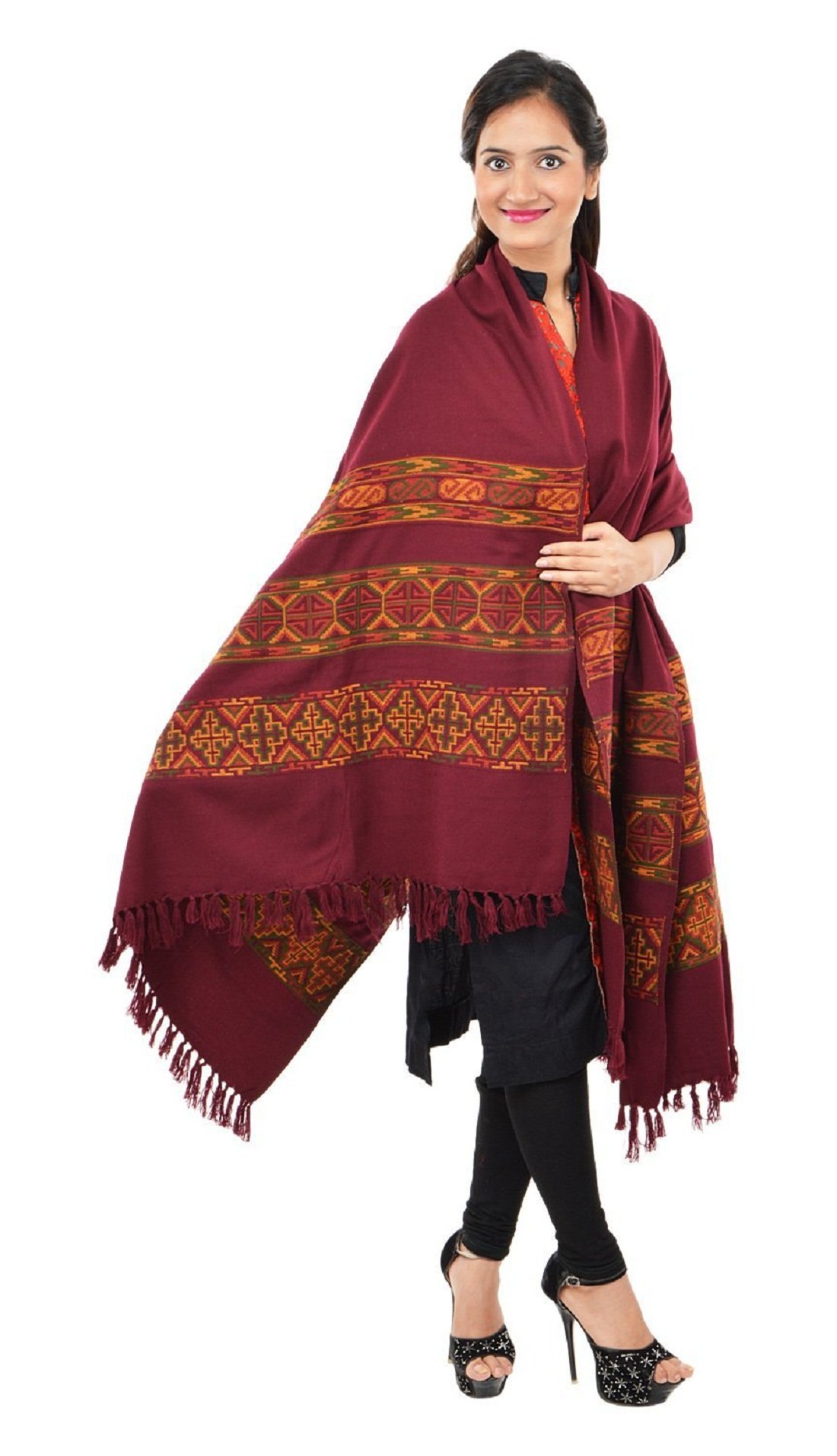 Handycraft Multicolor Women's Kashmiri Woolen Shawls, Stoles, Dupattas-image-2