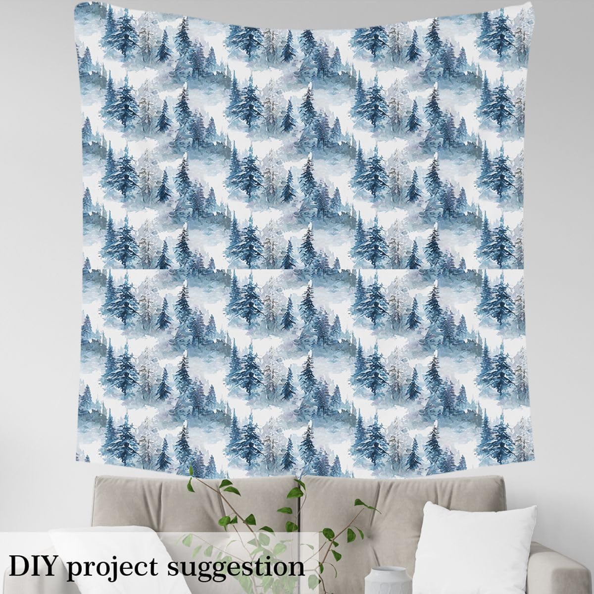 Pine Tree Upholstery Fabric,Woodland Trees Fabric by The Yard,Rustic Watercolor Ink Plants DIY Waterproof Fabric,Cabin Lodge Jungle Woodland Upholstery and Home Accents,5 Yards,Blue
