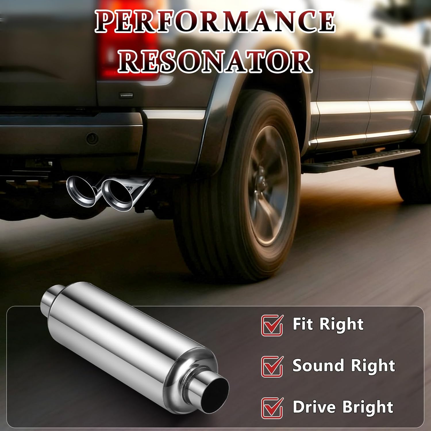 2" Inlet Exhaust Resonator, 2" Outlet 14" Overall Length Stainless Steel Performance Muffler, Straight Through Design, Weld-On, Universal for Car Truck, Polished