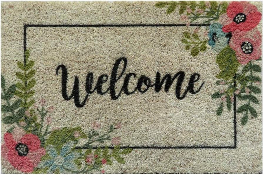 ATMAH Garden Themed Coir Rectangular Door Mats (Multicolour, Coir, 40Cm X 60Cm) (Welcome Flower)