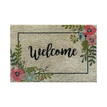 ATMAH Welcome Flower Coir Door Mat (Multicolour, Coir, 40cm X 60cm, Rectangular)