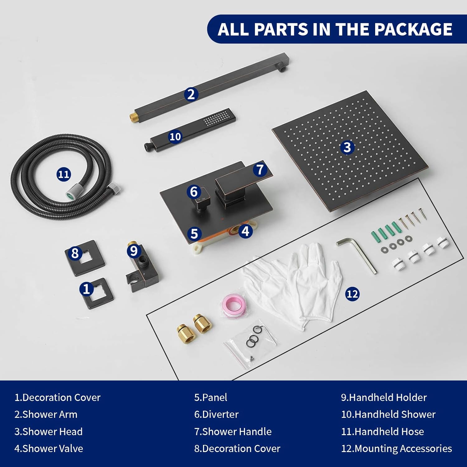 BWE Shower Faucets Sets 10 Inch Square Bathroom Luxury Rain Shower Head with Handheld Spray Wall Mounted Oil Rubbed Bronze Shower System Rough-in Valve Body and Trim Included