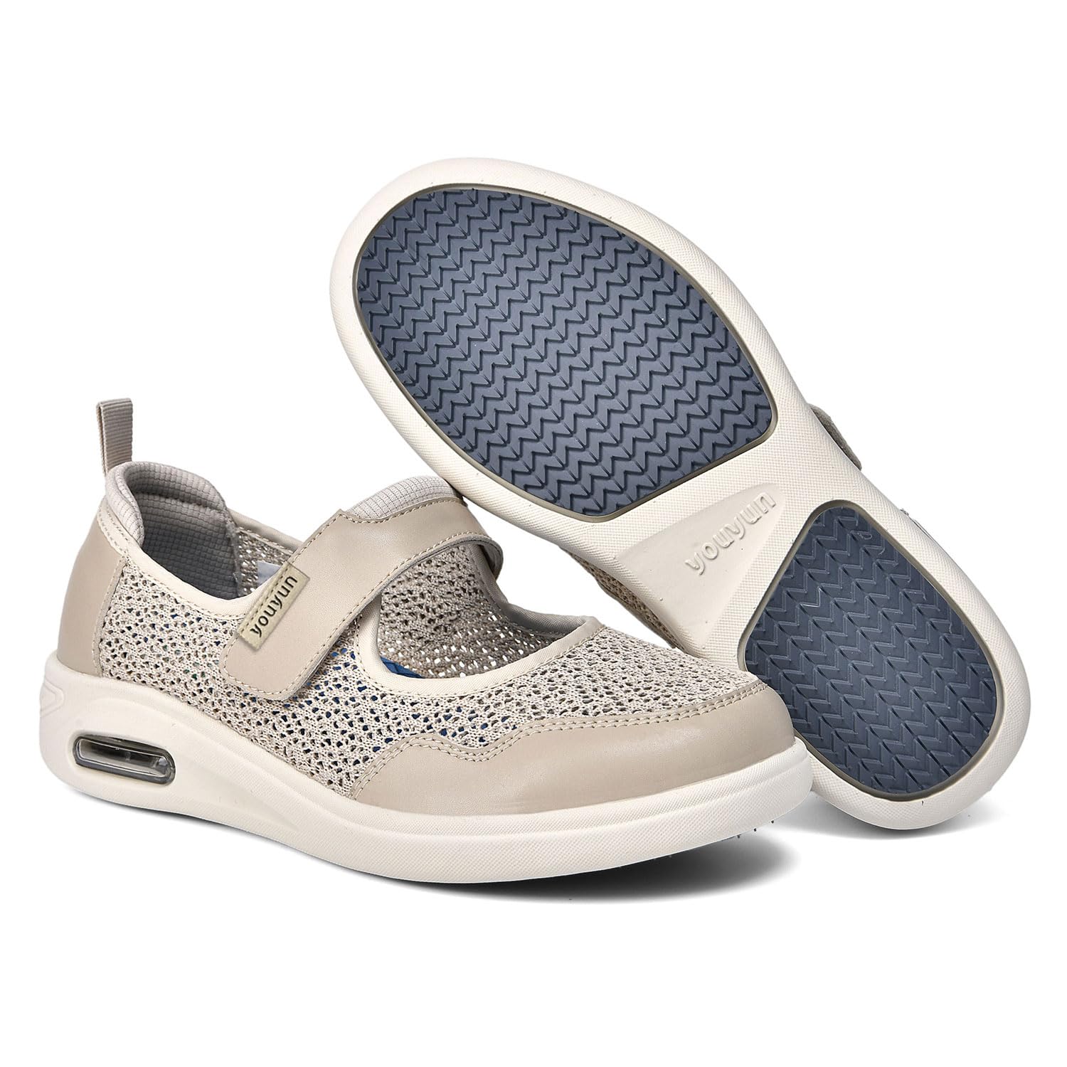 Zapatillas Ortopedicas Mujer Zapatos Comodos Especiales para Juanetes de Pies Hinchados pies Anchos Ortopédicos Ancho Especial ortopédicos Deportivos Caminar Calzado,Beige,41 EU