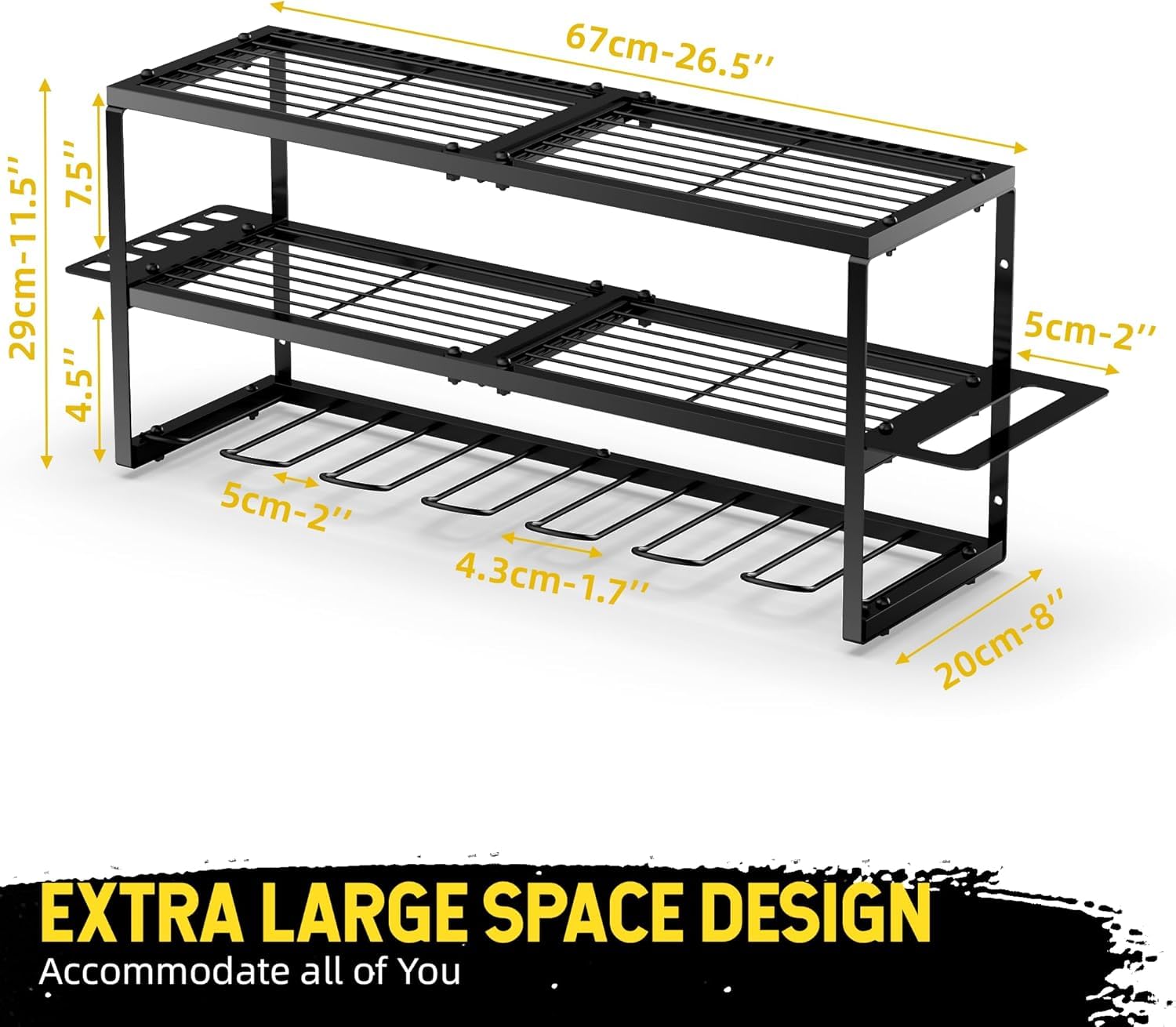 Porta attrezzi da parete, Organizer per utensili elettrici con 7 Supporto Trapano e supporto per cacciavite laterale, per l'organizzazione del garage