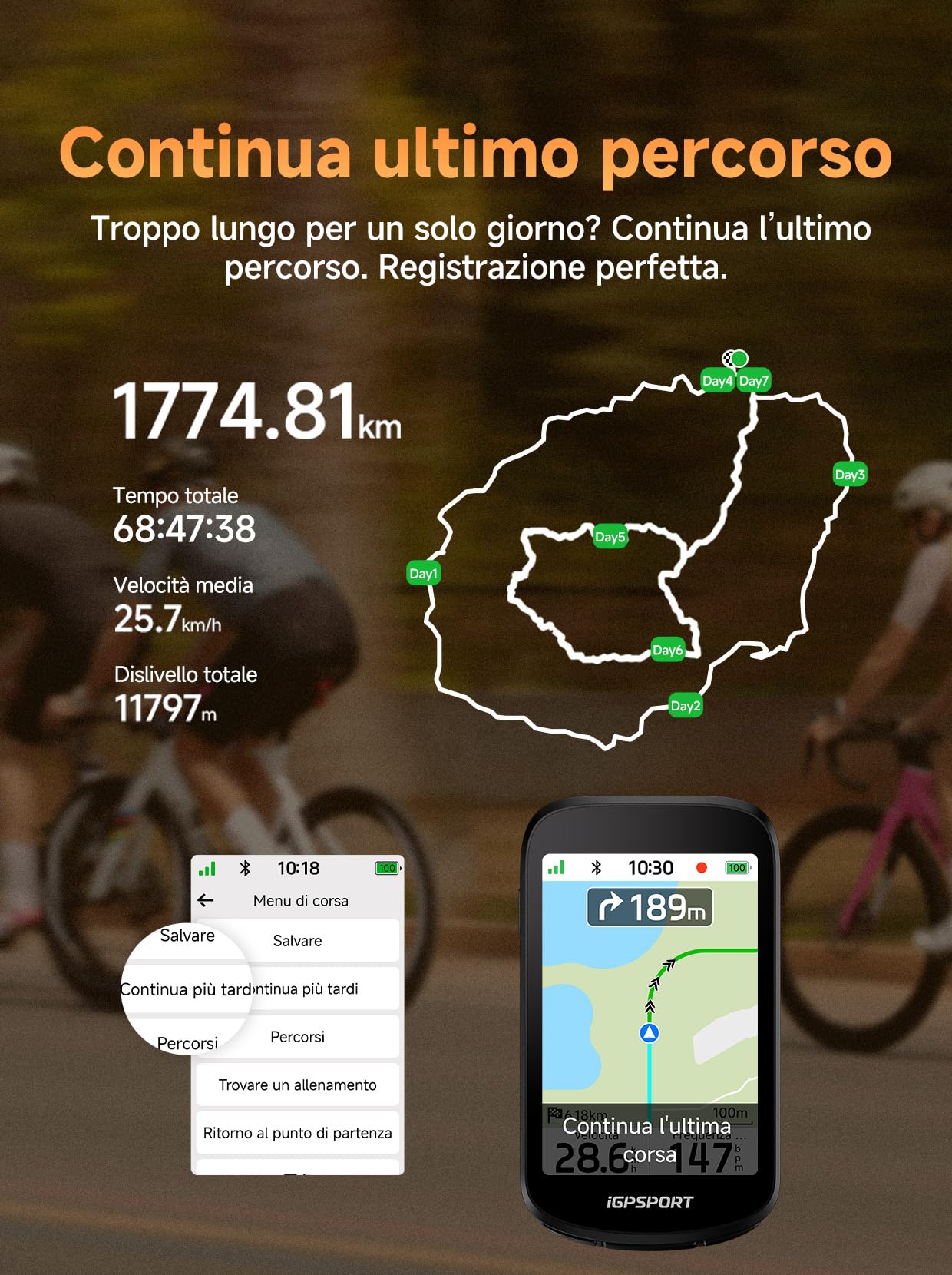 iGPSPORT BSC500 Ciclocomputer GPS per Bici, Schermo Touch da 3,3", Navigazione Vocale, Campanello Elettronico e Funzioni di Allenamento