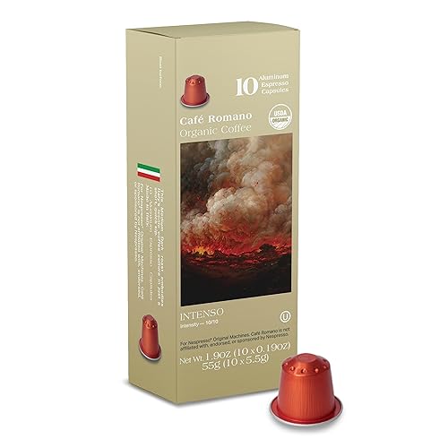 Cápsulas de café expreso orgánico USDA Café Romano de aluminio para máquina Nespresso, paquete de 100 unidades, café expreso italiano 100% arábica Cápsulas de café expreso orgánico USDA Café Romano de aluminio para máquina Nespresso, paquete de 100 unidades, café expreso italiano 100% arábica