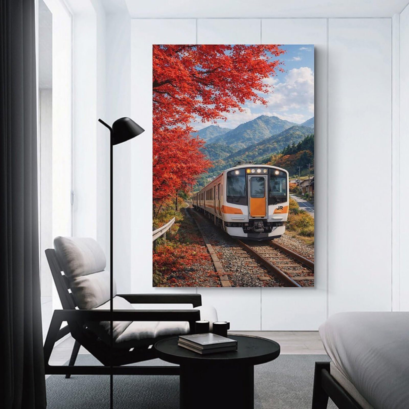 Junmoney Train Passing through Autumn Foliage Decorative Wall Artwork, 20x30inch(50x75cm), for New Homes, Bedrooms Or Workspaces, Gift Idea for Housewarming And Birthdays