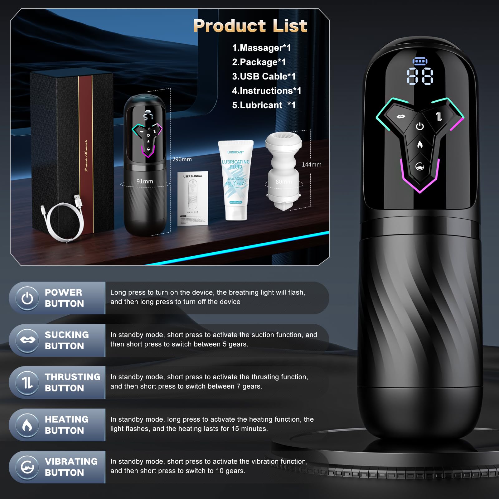 Male Mastusbafor with 5 Sucking Modes Automatic Tight Sleeve Hoodies Male Masterburbatar Hands Free, Pocket Puzzy Silicone Electric MB784, Black — view 8