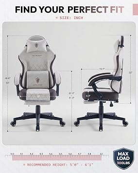 Dowinx Gaming Chair, Fabric Gaming Chairs for Adults with Pocket Spring Cushions and Lumbar Support, Ergonomic Massage Computer Chair with Footrest for Big and Tall, Brown