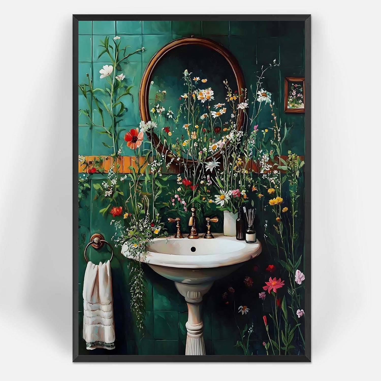 Trendy Botanical Sink Canvas Posters Wildflowers Bathroom