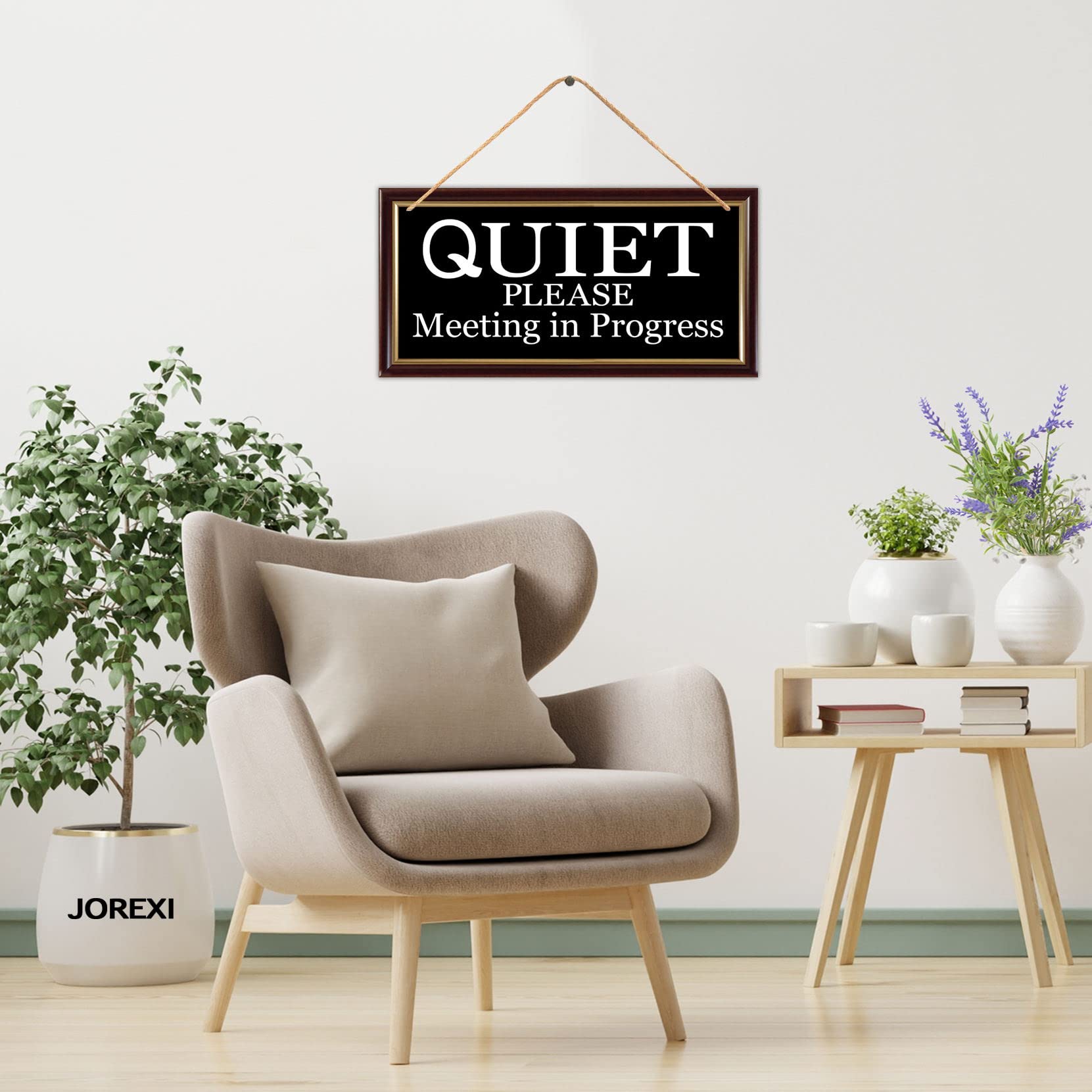 Quiet Please Meeting in Progress Hanging Door Sign, Farmhouse Wooden Hanging Sign Plaque Rustic Wall Art Decor 5.9x11.8 inches