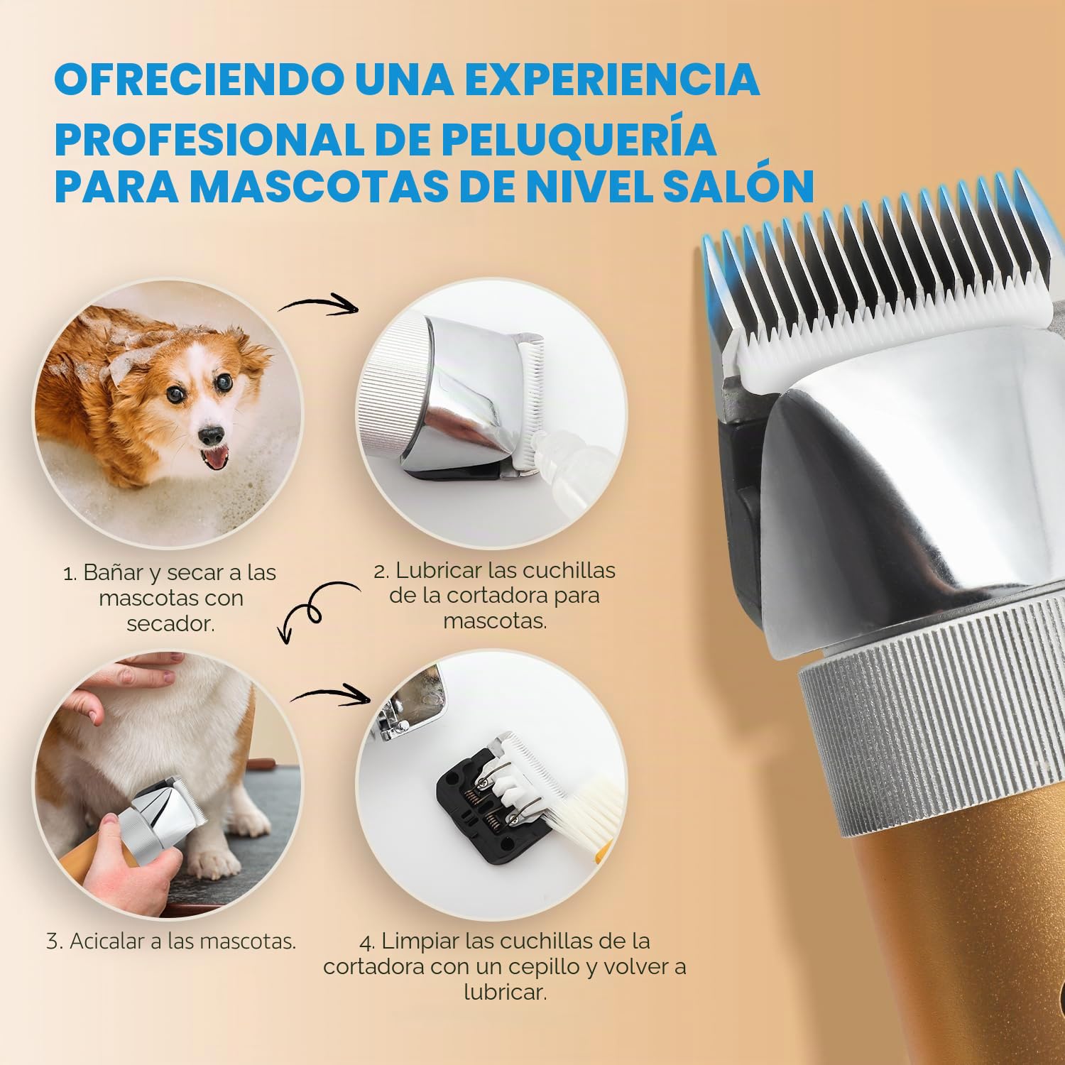 CGOLDENWALL 400W Cortapelo para Perros Gatos Mascotas Profesional Batería Recargable con Cabezal de Corte Extraíble de 3mm + 6mm - 5h en Espera - Bajo Ruido Menos de 50db