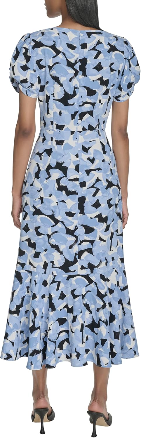 Halston Womens Short Sleeve Center Ruched Printed Dress - Image 4