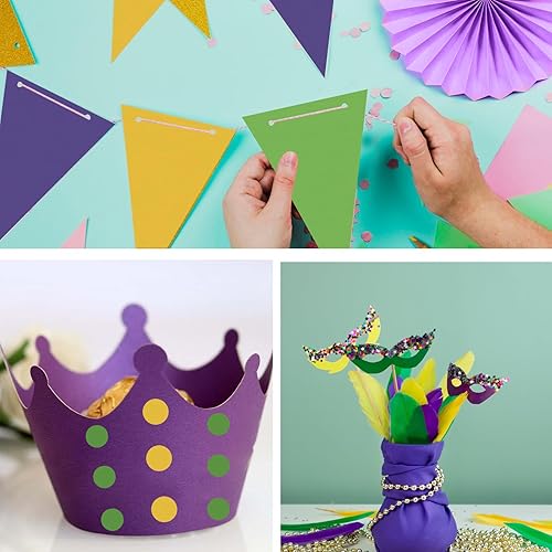 Miniatura 6 de 75 piezas de cartulina con temática de Mardi Gras, papel grueso, cartulina amarilla, morado, verde, cartulina para hacer tarjetas de Mardi Gras,