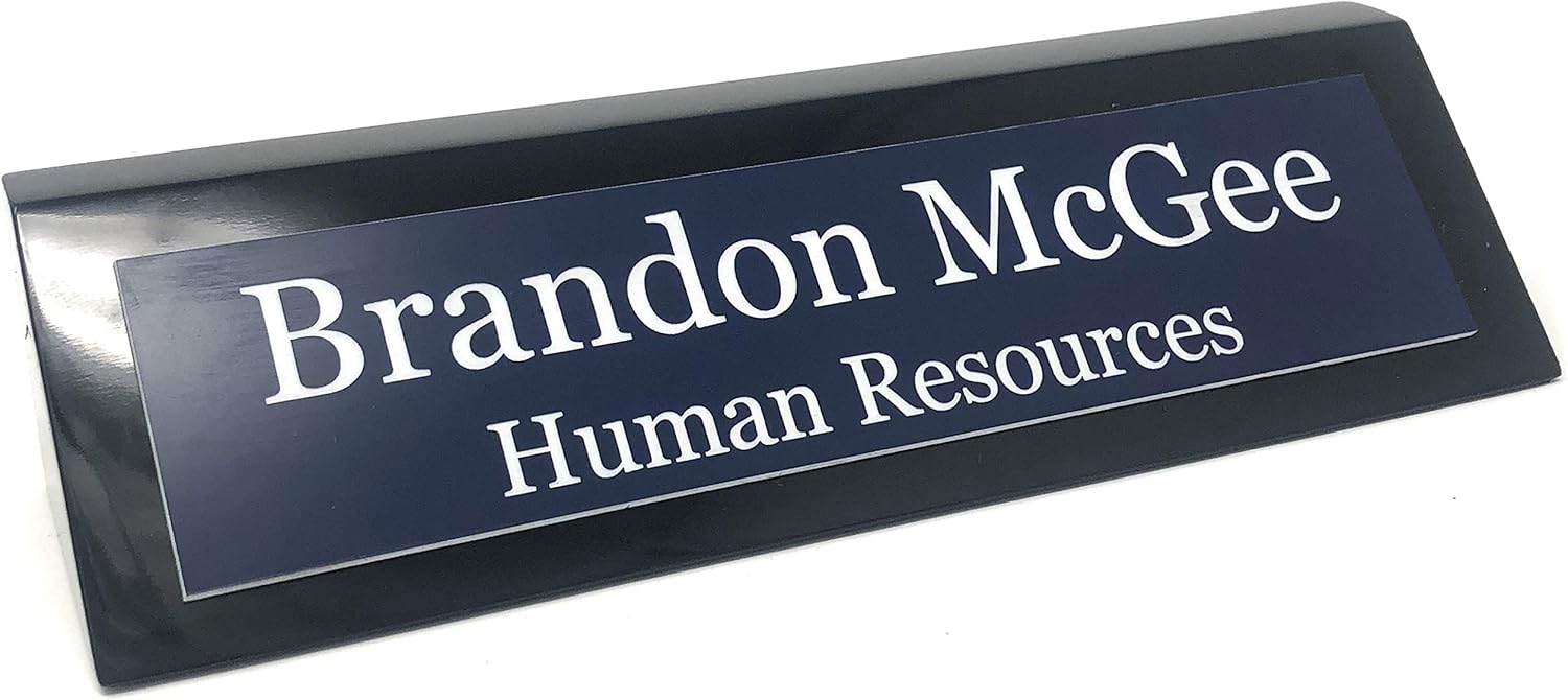 Personalized Black Piano Finish Business Desk Name Plate (Maroon)