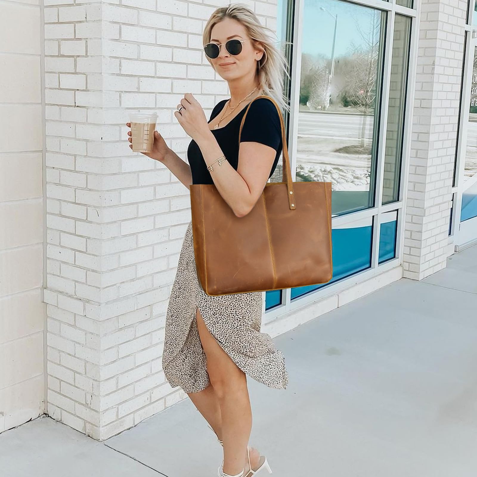 S-ZONE Bolso de Mujer Vintage Crazy Horse Cuero Bolso de Compras Grande Bolso de Hombro Bolso de Trabajo Bolso de Citas