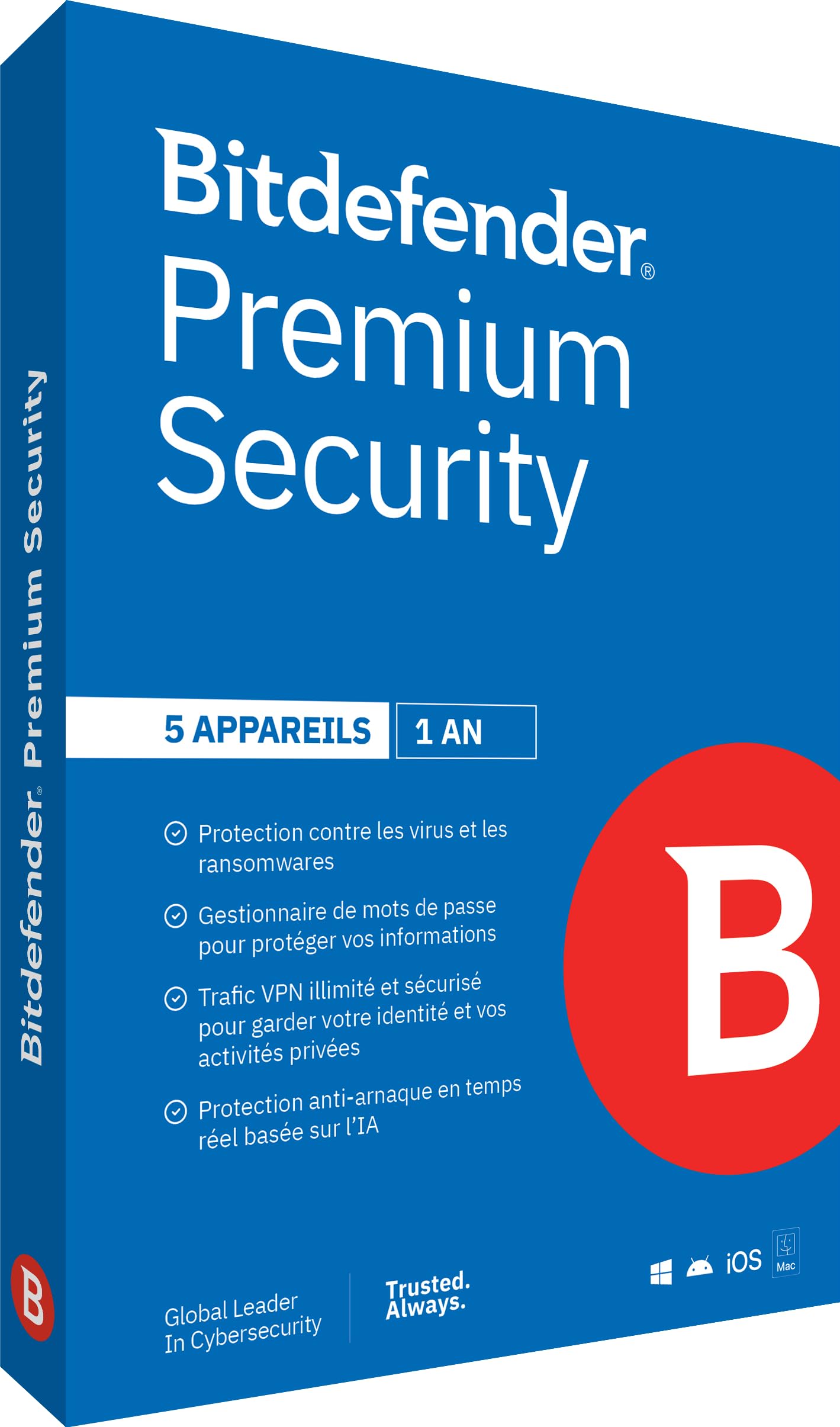Bitdefender Premium Security Individual 2026 | 5 dispositivi | 1 anno | PC/Mac/iOS/Android | Codice inviato per posta