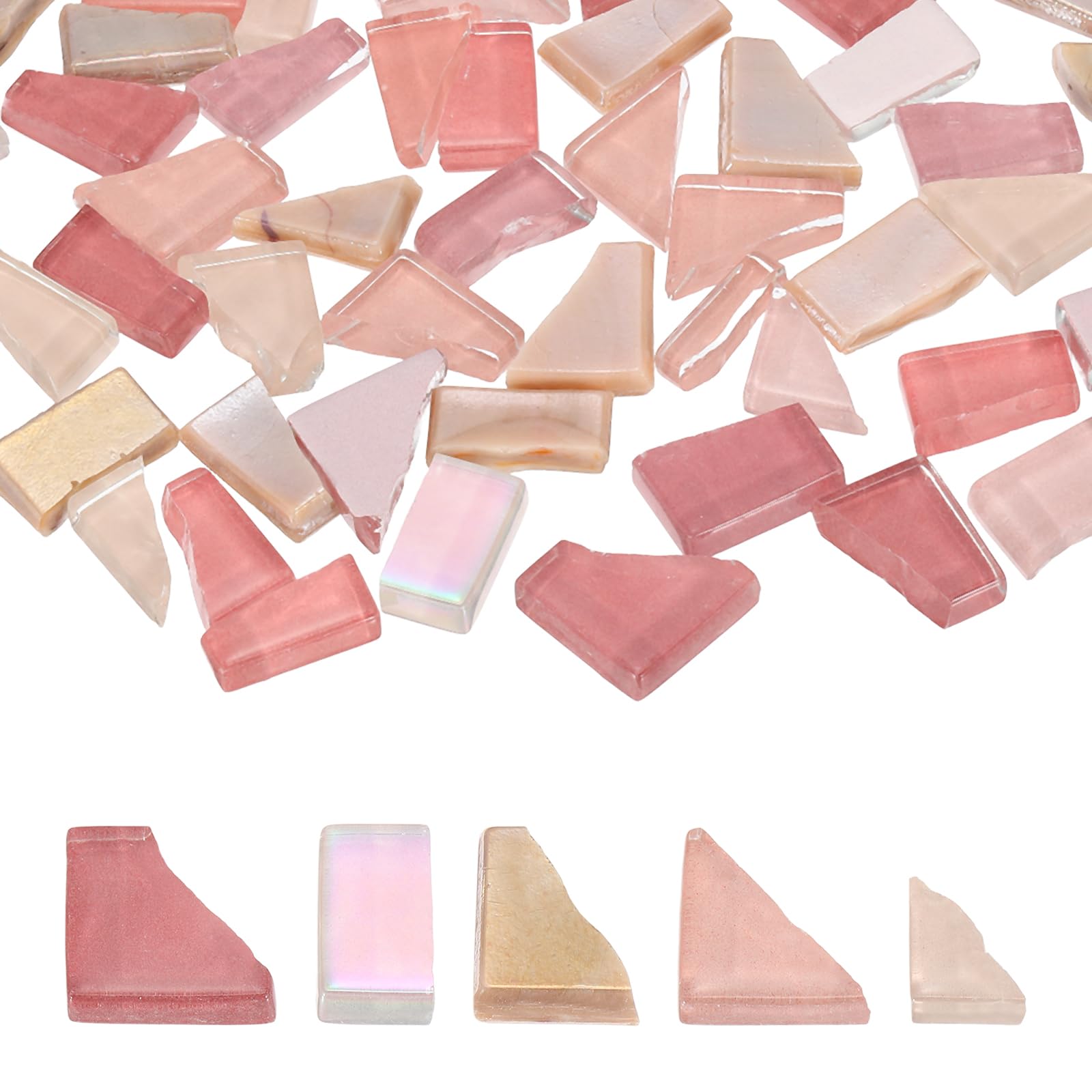 sourcing map Irregular Glass Mosaic Tiles, 200G/0.4LB Irregular Stained Glass Sheets Broken Mosaic Pieces Tiles Supplies Kit Bulk for DIY Art Craft Making Home Decor, Pink Series