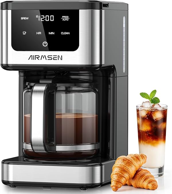 Cafetera de goteo programable AIRMSEN de 14 tazas | Preparación rápida de 1000W, selección de 4/6/8/10/14 tazas, temporizador de 24 horas, mantenimiento de calor por 2 horas, tanque de 73 oz y jarra de vidrio para hogar u oficina