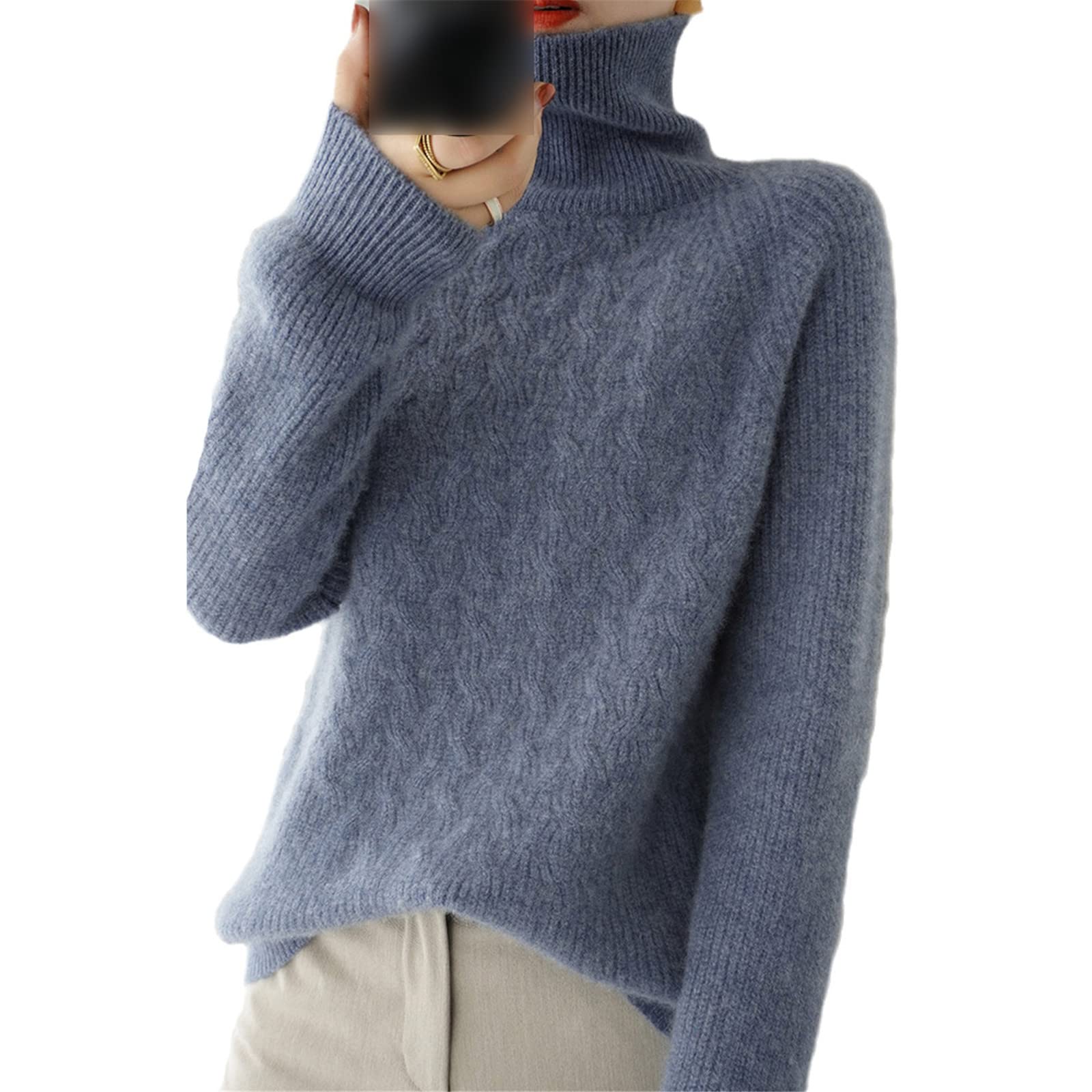 Suéter de cachemira de lana 100% suéter de otoño e invierno para mujer de cuello alto suéter suelto casual de punto