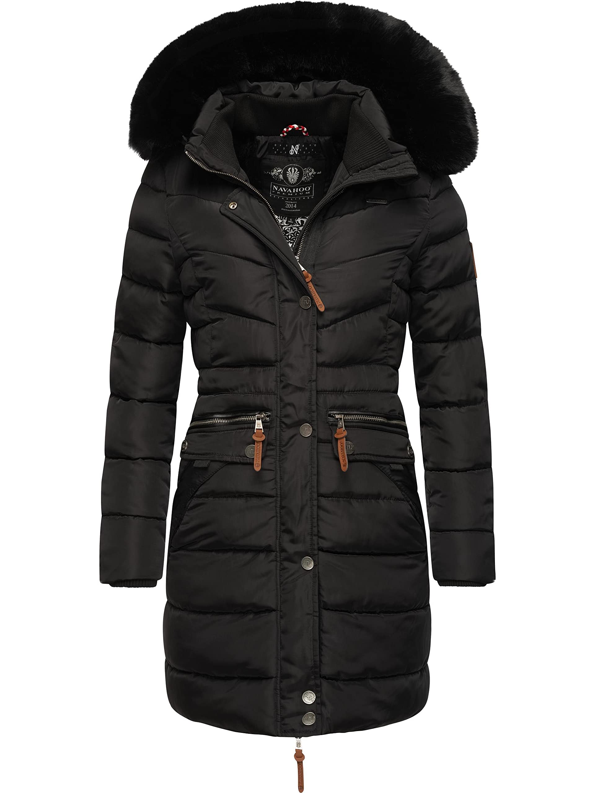 Navahoo Women's Black With Black Fur Paula Winter Coat, Warm, Quilted Coat, Long, With Removable Faux Fur Hood, Xs - 5XL, M