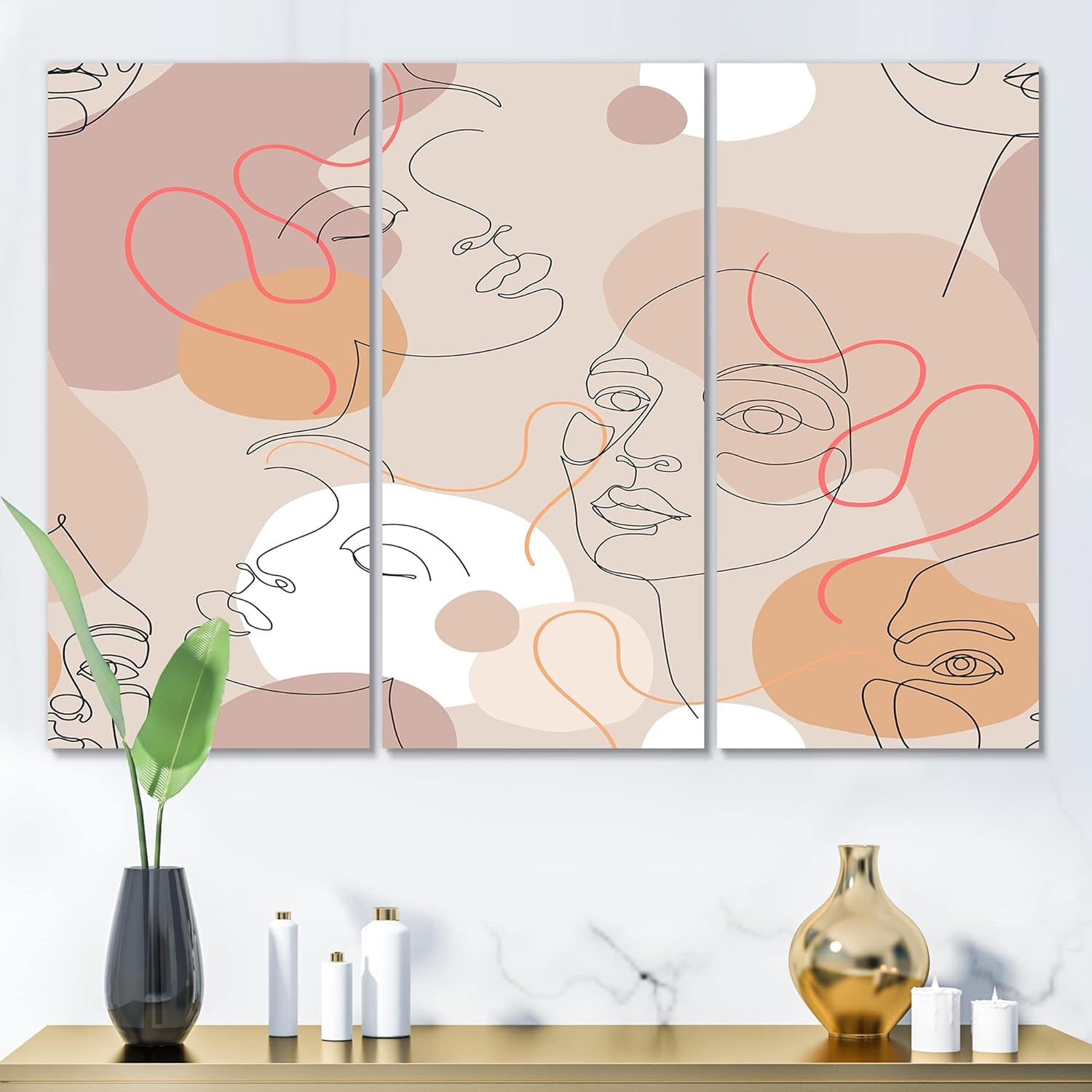 Abstract One Line Woman Portraits Modern Canvas Wall Art