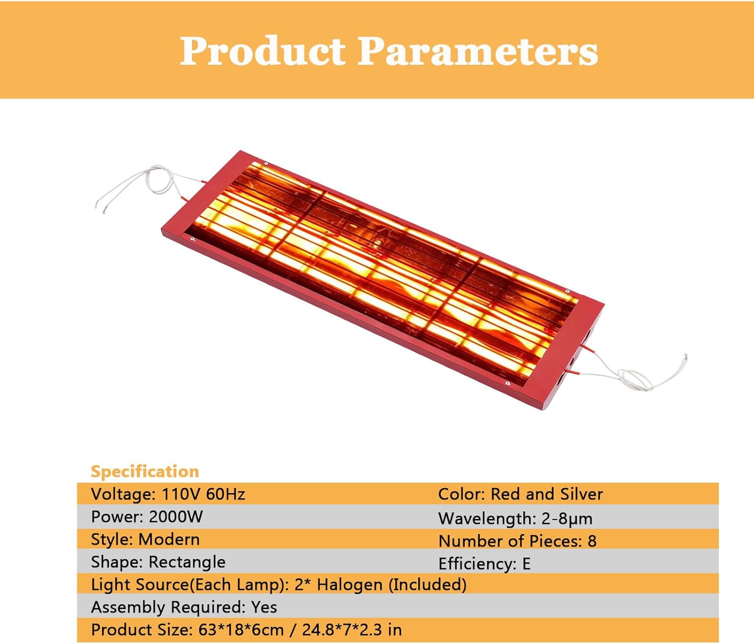 8PCS Baking Infrared Paint Curing Lamp, 2000W Heater Lamp for Automotive Spray Booths Far Infrared Radiation Heating 110V (8)