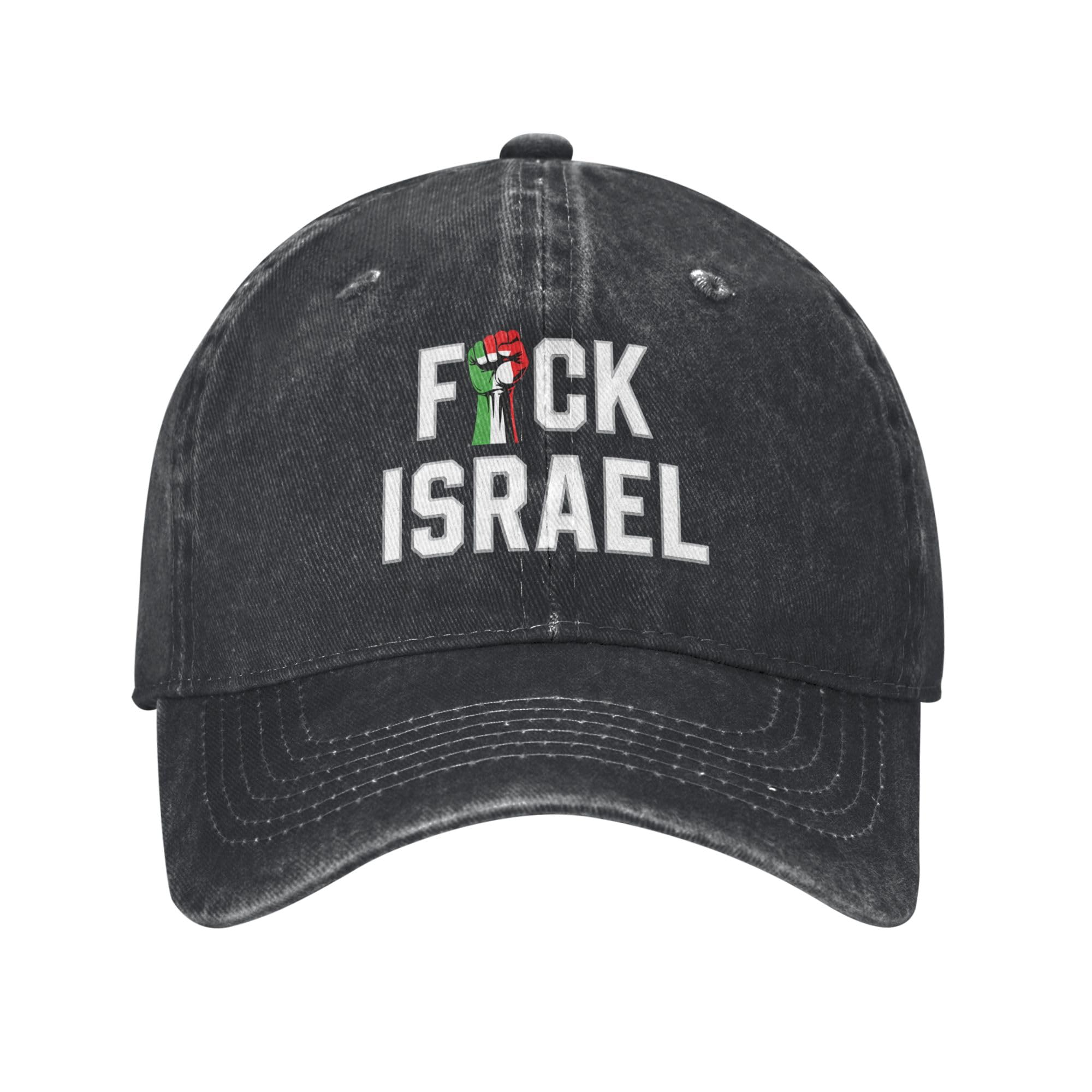 KWQDOZF Fuck Israel Hat Free Palestine We Won't Leave Save Gaza Golf Dad Hats Retro Baseball Cap Black