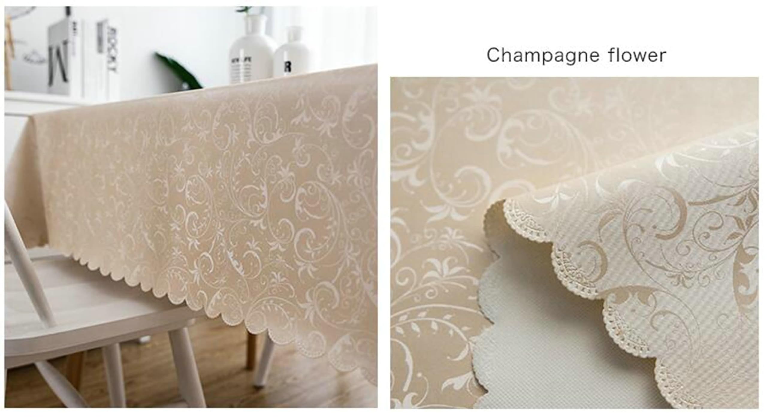 Tischdecke Rund 160, Tischdecke Abwaschbar Antirutsch PVC Blattmuster Tischdecke für Küche,Esszimmer,Tischdekoration, Champagner