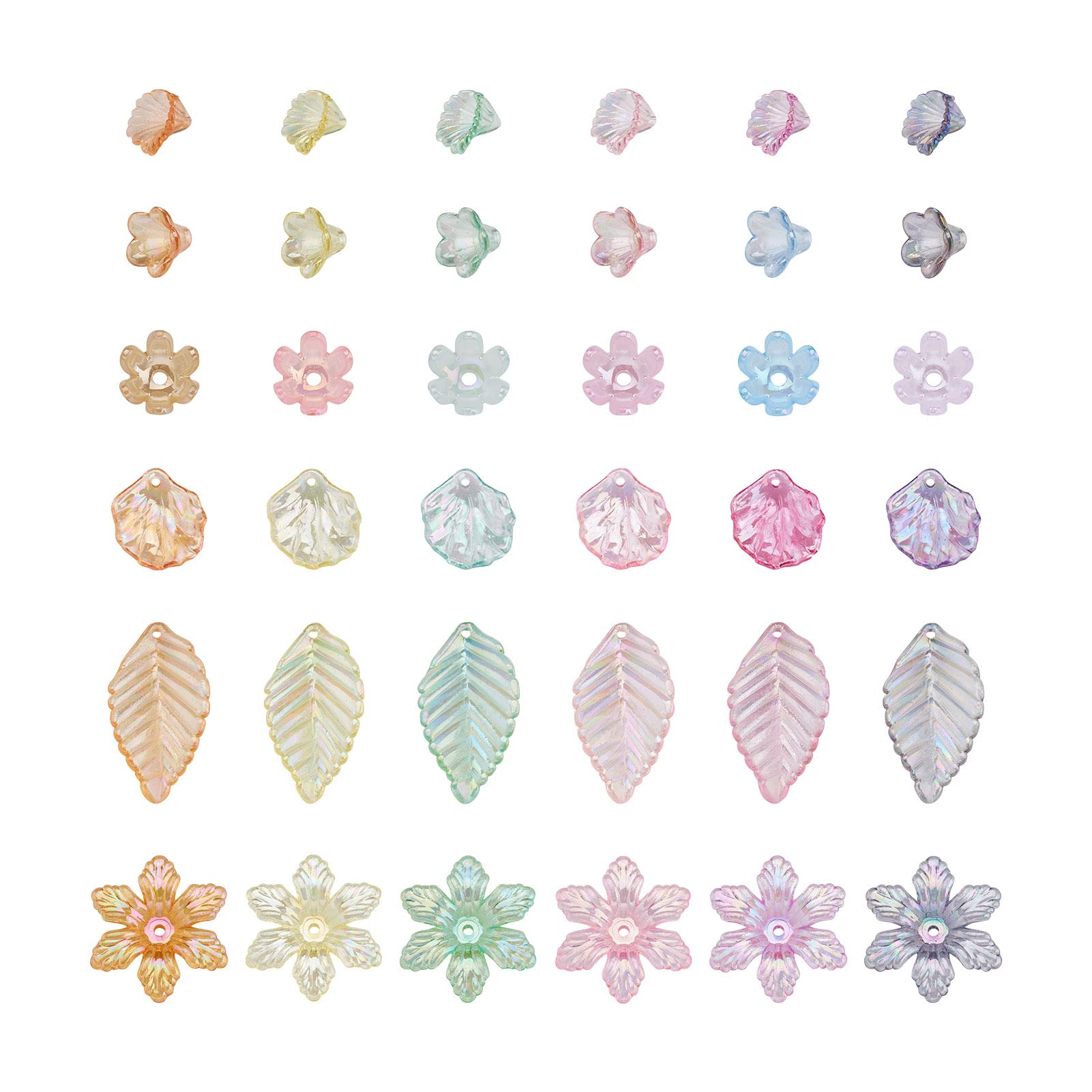 Craftdady 300Pcs Flower Bead Cap Acrylic Leaf Flower Transparent End Cap AB Color Floral Pendants for Jewellery Making Necklace Bracelet Earring