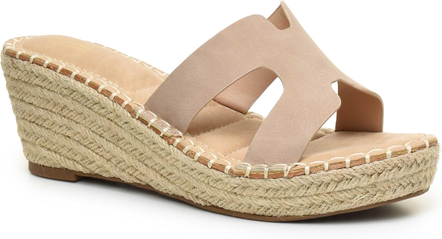 Women’s Espadrille Wedge Slide Sandal ODET, Cushioned Heel Footbed, Wide Cutout Strap, Platform Summer Slip-On