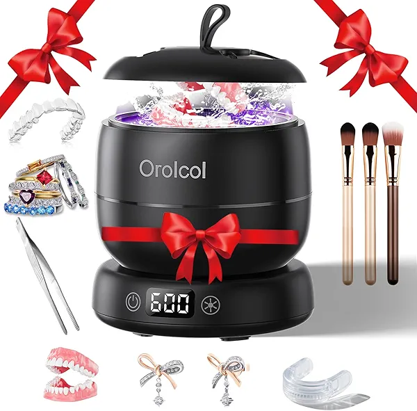 Ultrasonic Retainer Cleaner Machine Ultrasonic Jewelry Cleaner Waterproof for Invisalign Portable Dental Cleaner with Timer 3-Mode Clean Pod,Mouth Guard,Aligner,Denture,Silver,Rings,Platinum,Diamond