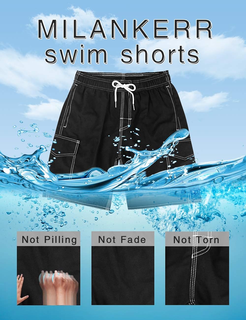 MILANKERR Men's Swim Trunk Swimming Shorts with Pockets S Black