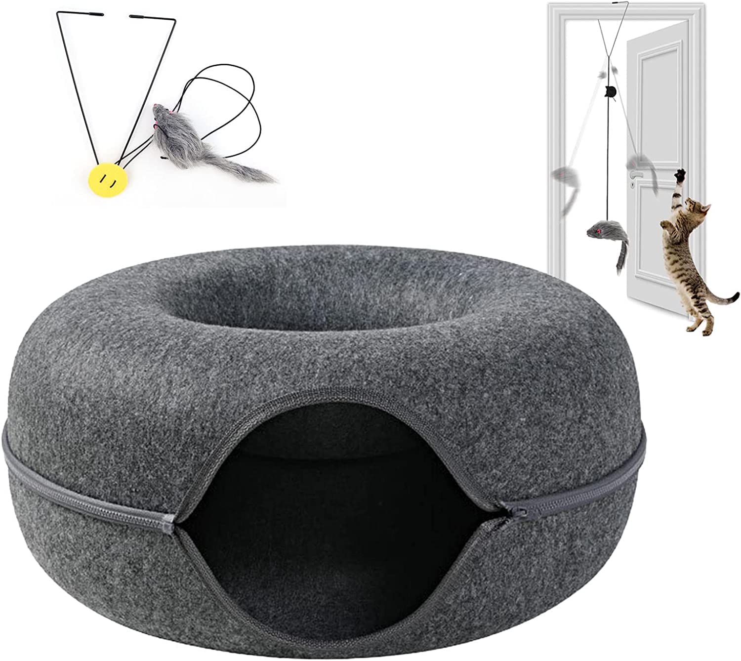 Tunnel Lettiera Per Gatti Sfoderabile E Lavabile - Casa Semichiusa, Feltro, Dimensioni 60x30 Cm, Per Tutte Le Stagioni