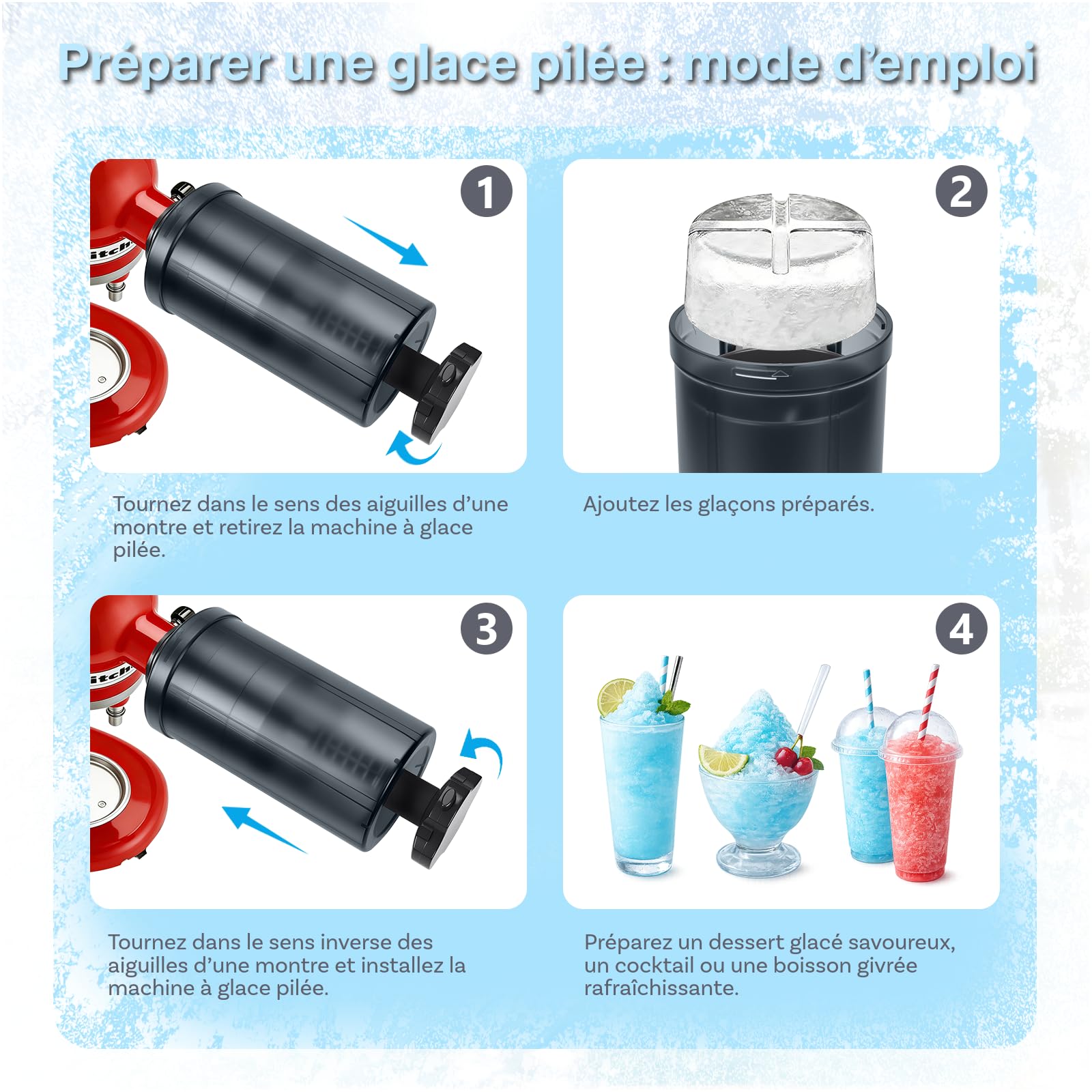 Accessoire pour Machine à Crème Glacée pour KitchenAid Batteur sur Socle – Pour les Modèles 4.5QT, 5QT & 6QT Tilt-Head et Bowl-Lift – Bol de 1,9L pour Crème Glacée, Sorbet, Gelato et Yaourt Glacé