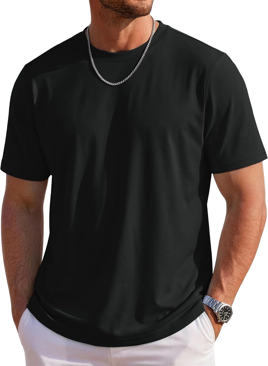MAGCOMSEN Mens T-Shirts Short Sleeve UPF 80+ Sun Protection Lightweight Moisture Wicking Casual Crew Neck Basic Tees