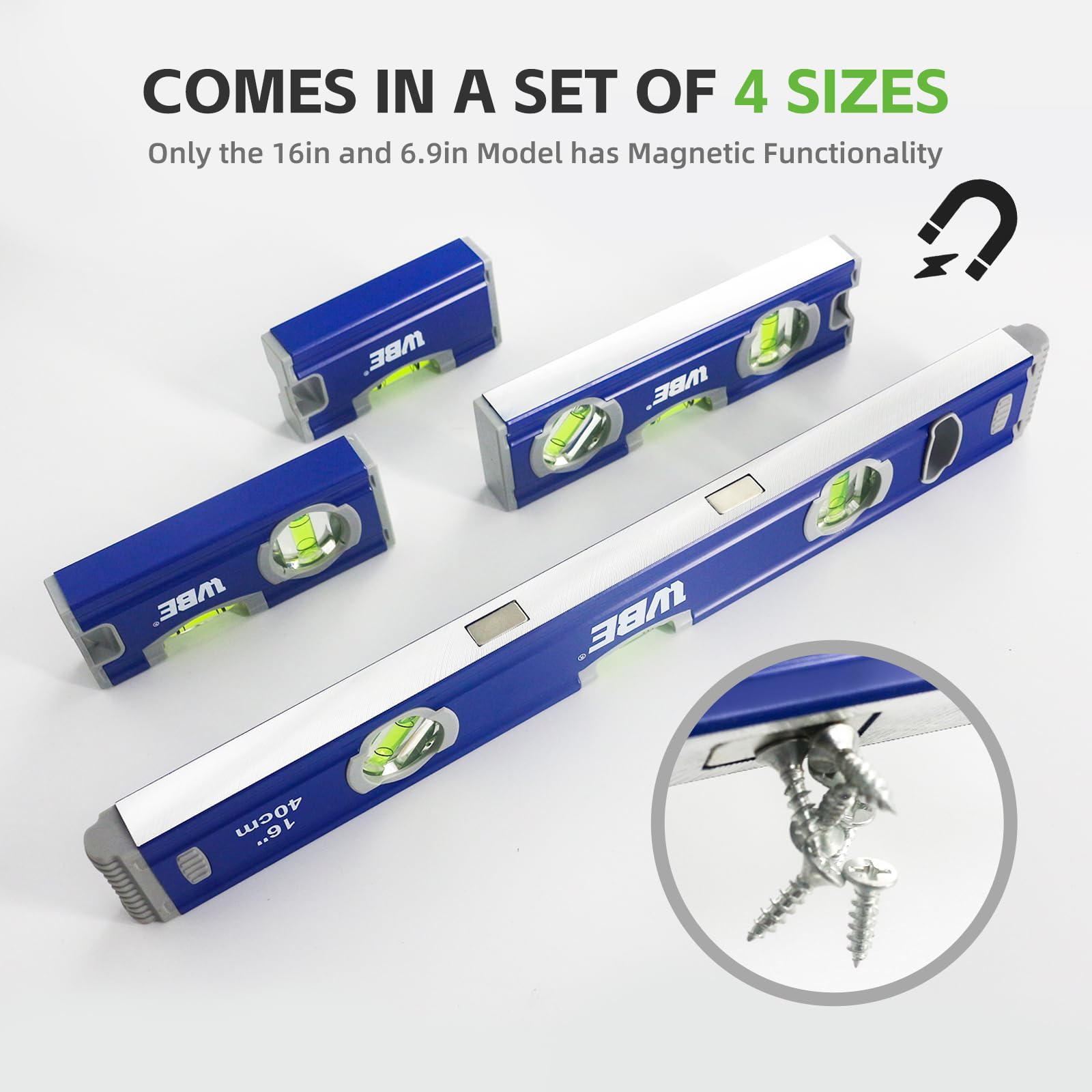WBE 4-Piece Torpedo Level Set - Magnetic & Accurate -4