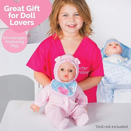 Miniatura 6 de Adora Ropa de muñeca de bebé de 16 pulgadas, accesorios que incluye camisa con temática de cerdo, pantalones a rayas, gorra a juego para muñecas de