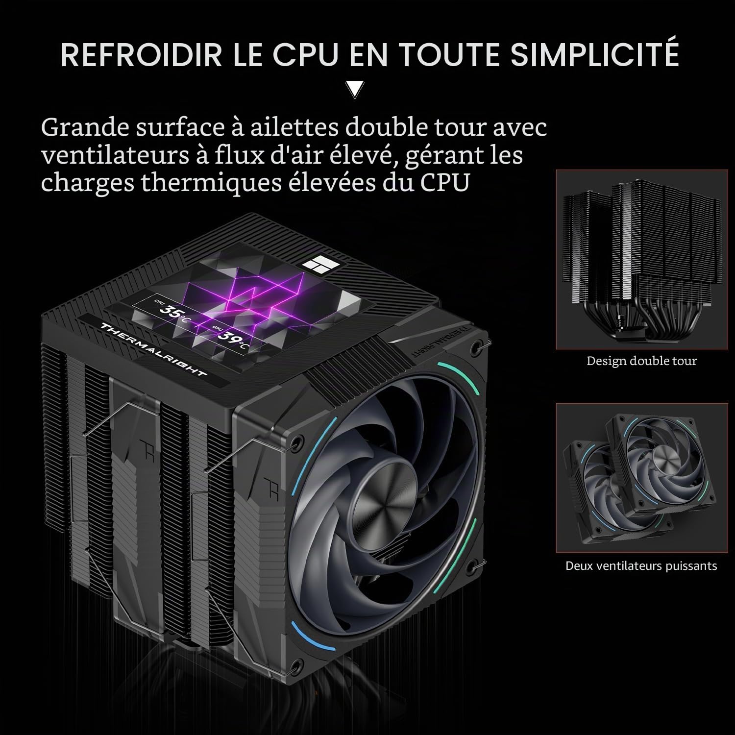 Thermalright Phantom Spirit 120 Vision EVO Refroidisseur de processeur, dissipateur thermique PC 7 caloducs, écran magnétique 3,95" avec résolution 480 x 480, pour AM4/AM5 et Intel LGA1700/1851/115x