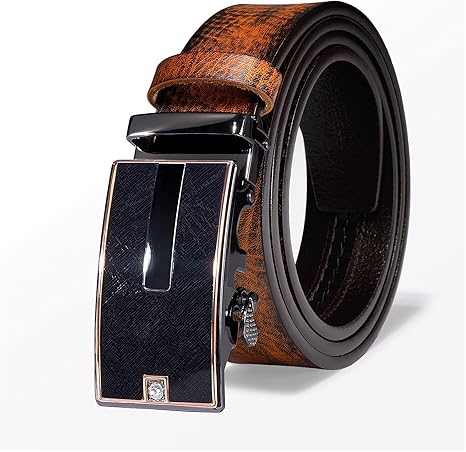 Amazon Co Jp Ywszy メンズベルト 男性のオレンジ色の茶色の革のカウボーイベルトの男性のための男性の結婚式 のパーティーの革の自動バックルベルト Color Brown Size Length 110cm 服 ファッション小物
