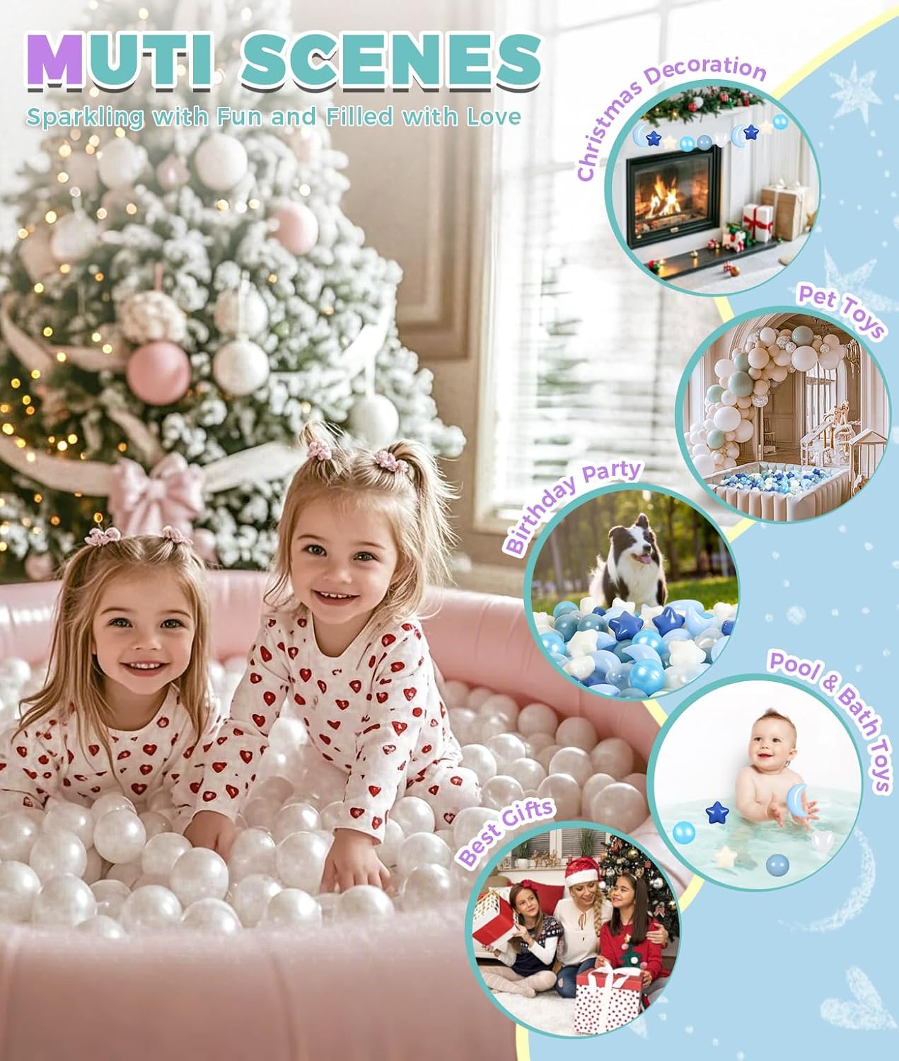 TRENDPLAY Ball Pit Balls for Toddlers, Star Heart Moon Shape, Plastic Toy Balls for Boys Girls Kids Dogs 50 200 500
